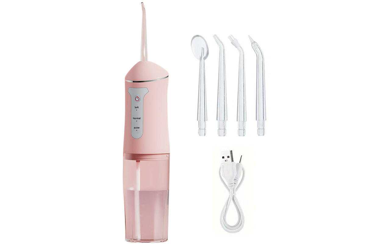 Cordless Electric Water Flosser Teeth Cleaner Floss Irrigator With 4 Jet Tips-Pink