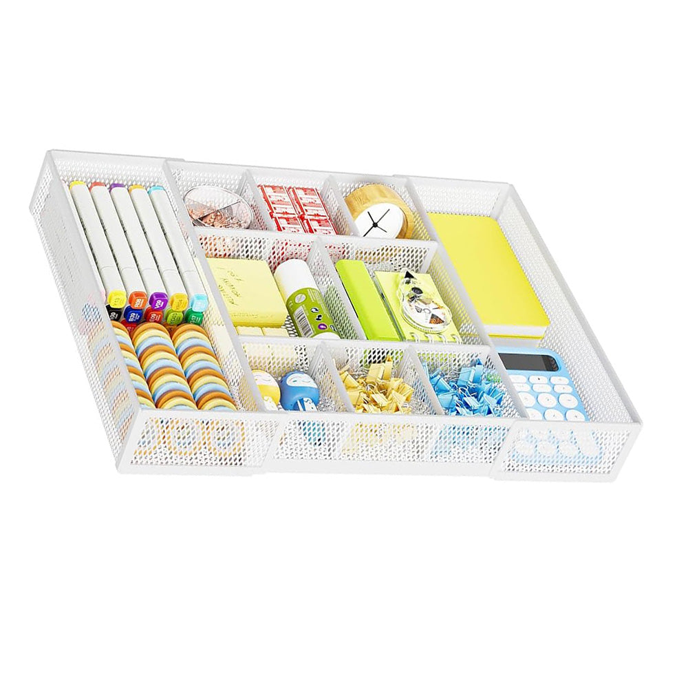 Expandable Desktop Drawer Organizer with Adjustable Dividers - White