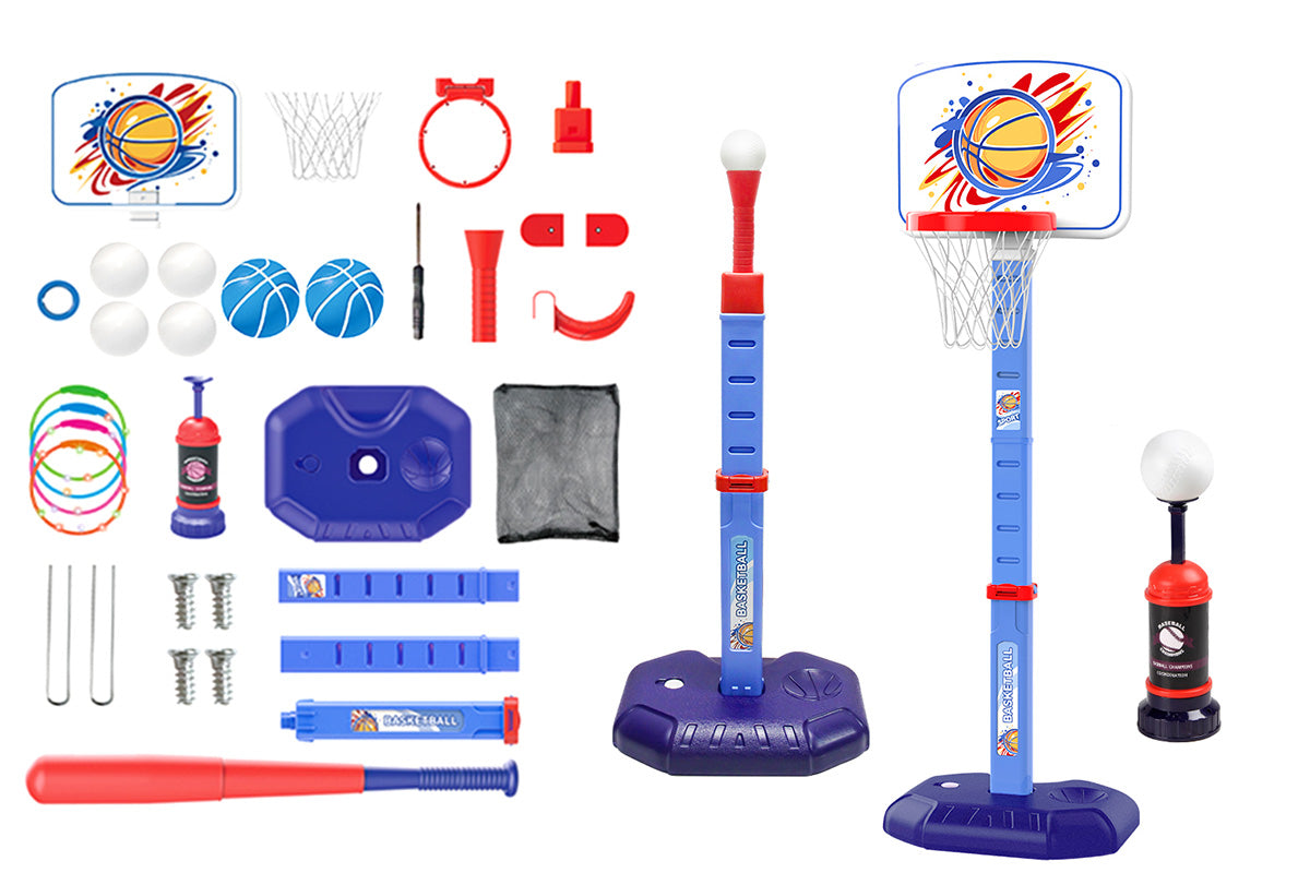 4 in 1 Basketball Hoop for  Indoor Sport Basketball Hoop Door Room Mini Backboard Toy-Blue