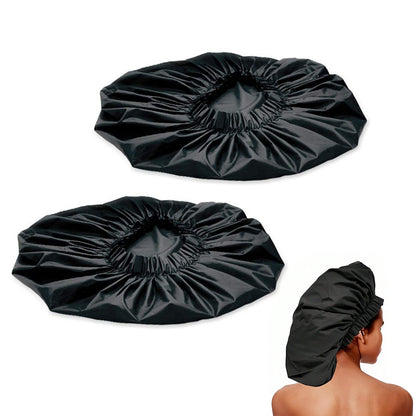 2 Piece PEVA Shower Caps for Long Hair - Black