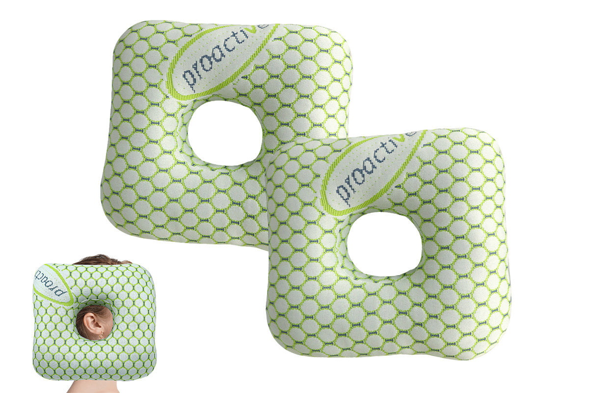 2Pcs Square Ear Piercing Pillow for Side Sleepers with Central Ear Hole-Green
