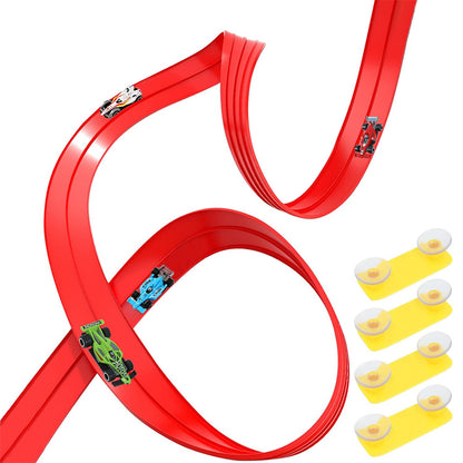 5-Meter Flexible Race Car Ramp Track Toy Set with Suction Cups Red Outdoor Indoor