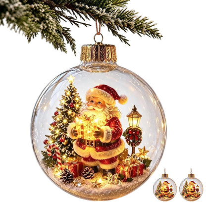 2 Pack 8cm Clear Plastic Fillable Christmas Ball Ornaments - Santa