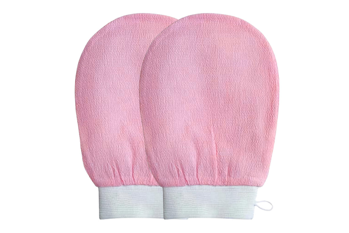 2Pcs 100% Viscose Exfoliating Gloves Moroccan Body Scrub Bath Wash Mitts-Light Pink