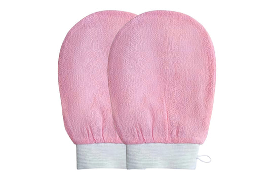 2Pcs 100% Viscose Exfoliating Gloves Moroccan Body Scrub Bath Wash Mitts-Light Pink