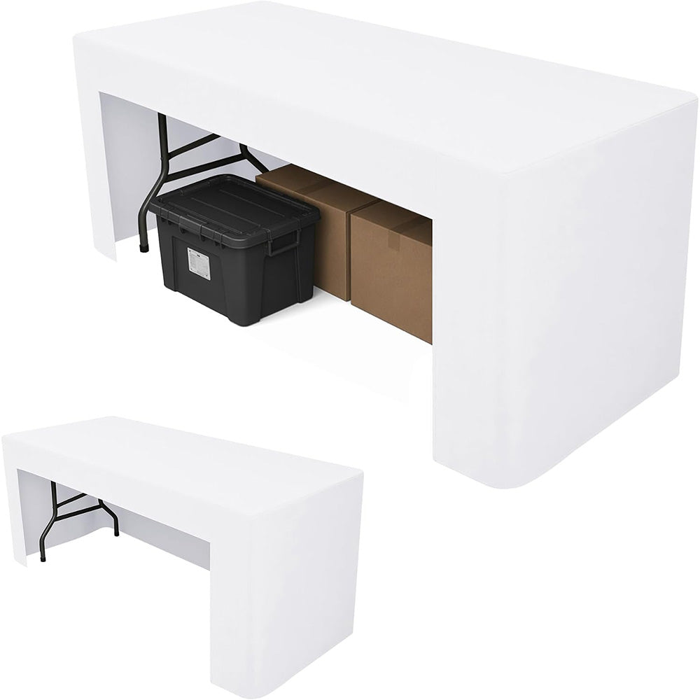 6 ft Fitted Polyester Table Cover with Skirt for Conferences and Trade Shows - White
