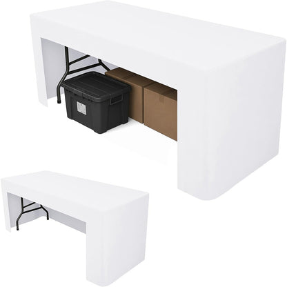 6 ft Fitted Polyester Table Cover with Skirt for Conferences and Trade Shows - White