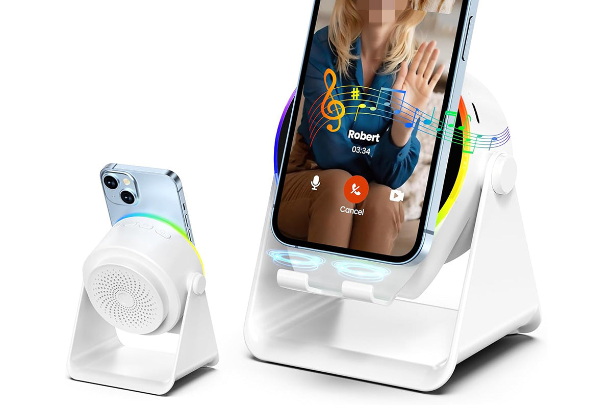 4 in 1 Wireless Speaker Bluetooth Speaker with 360 Adjustable Phone Holder-White