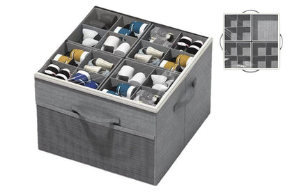 Shoe Organizer Foldable Shoe Storage Containers with Dividers and Lid -Grey
