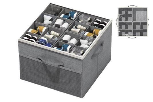 Shoe Organizer Foldable Shoe Storage Containers with Dividers and Lid -Grey