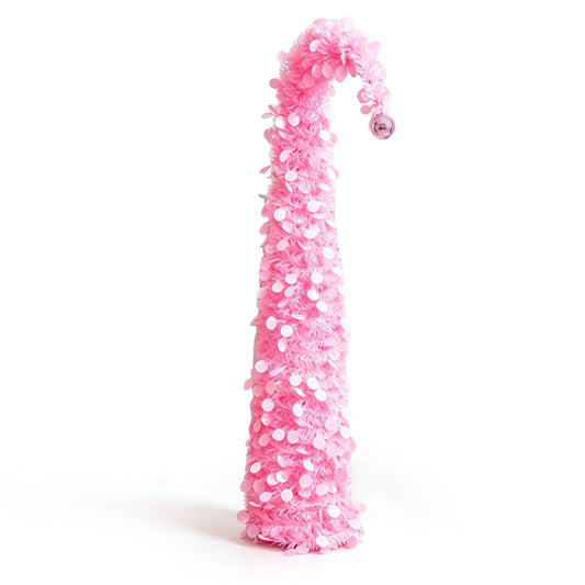 1.5m PET Tinsel Collapsible Crooked Christmas Tree Xmas Decoration - Pink