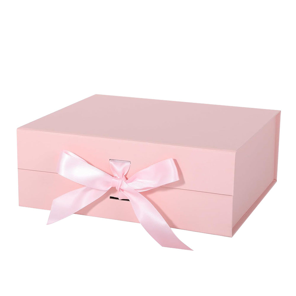 Luxury Foldable Gift Box with Easy Attached Lid and Ribbon - Pink
