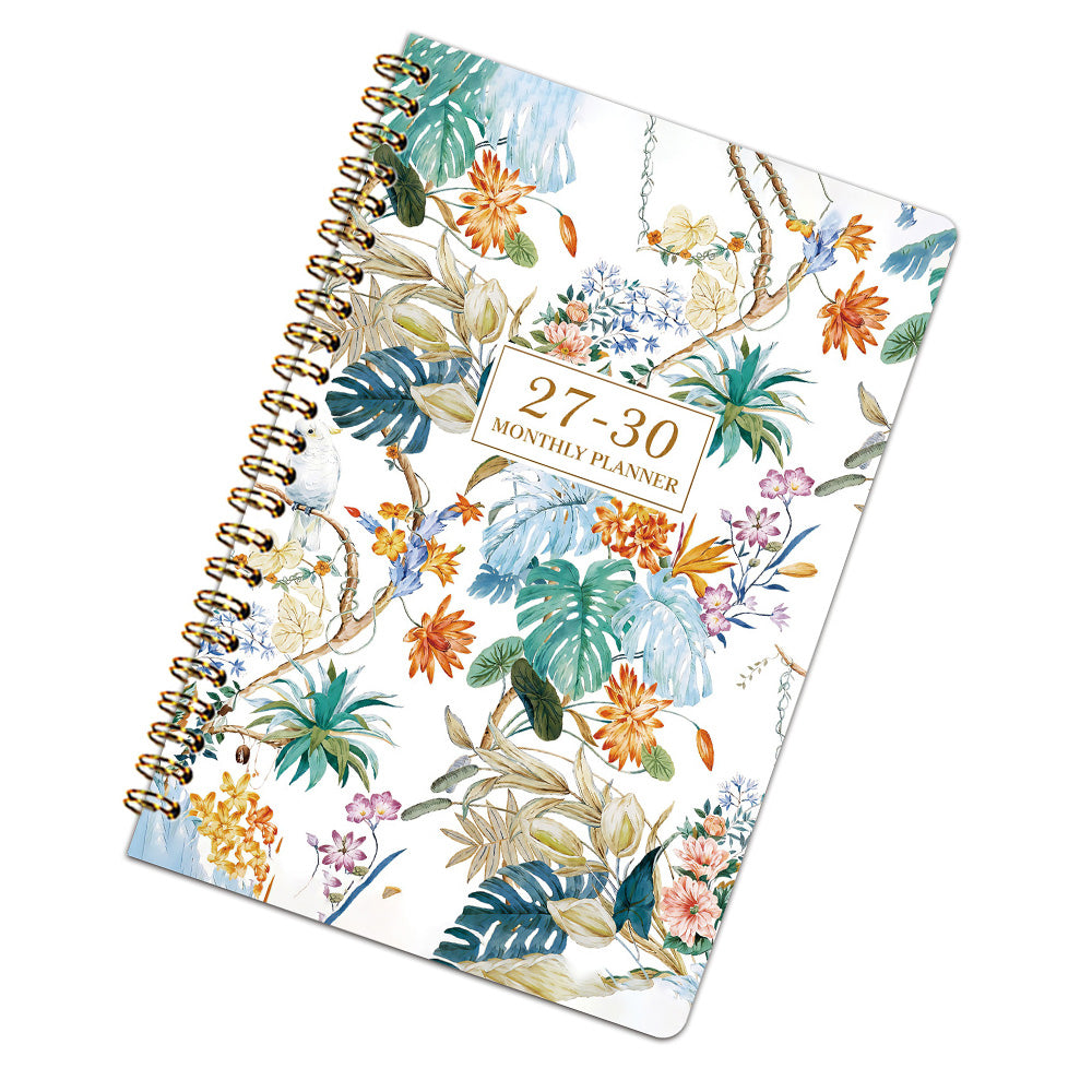 2027 to 2030 Four Year A5 Spiral Monthly Goal Planner Notebook - White Floral