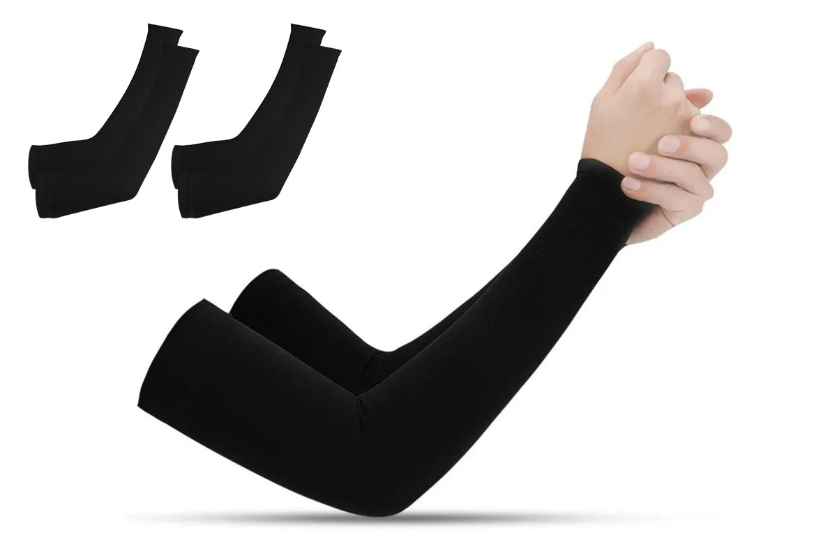 3 Pair 40cm Straight Nylon Spandex Cooling Arm Sleeves - Black