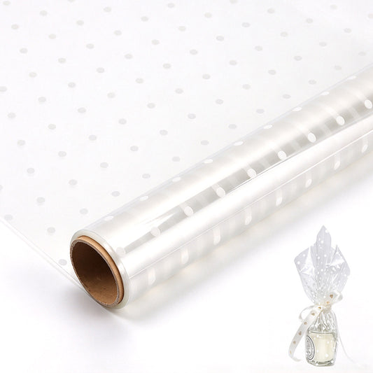 Clear Waterproof OPP Flower Bouquet Wrapping Paper Rolls - White Polka Dots