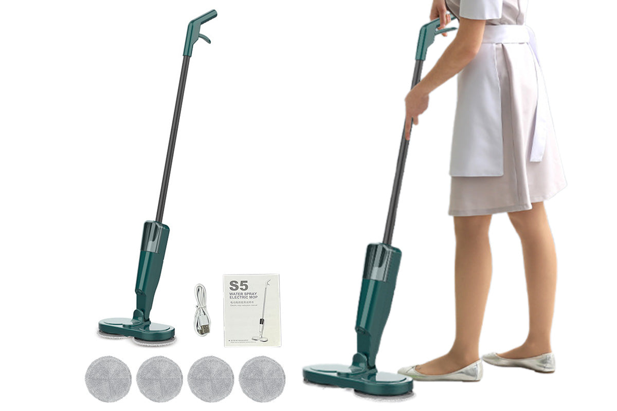 Cordless Electric Mop Power Spray Spin Mops For Floor Cleaning Hardwood Floor Scrubber Detachable Tank-Green