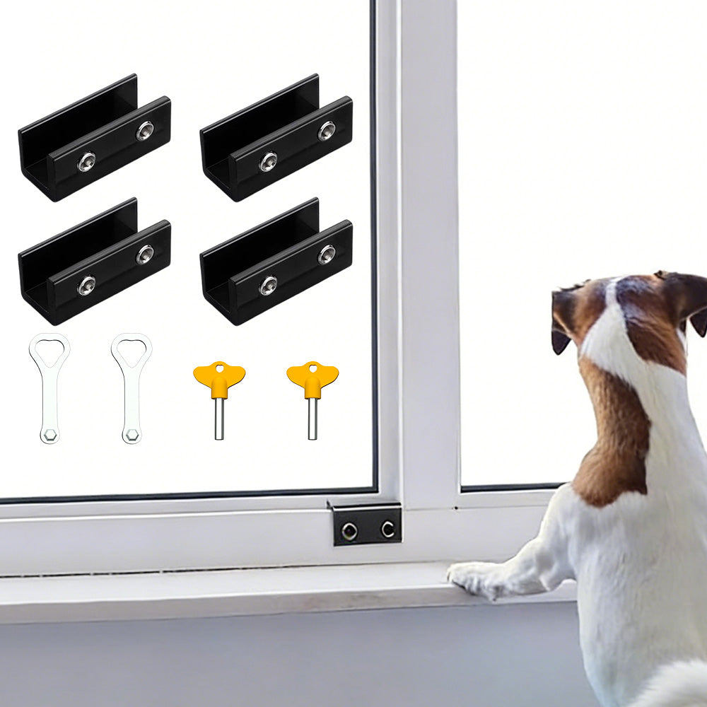 4 Pack Sliding Window Locks with Key for Vertical Horizontal Sliding Windows Doors-Black