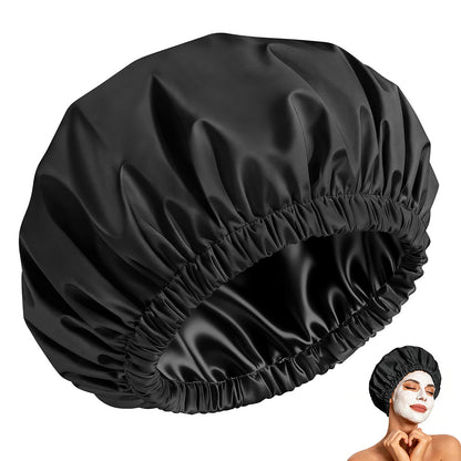 Water-Resistant Double-Layer Shower Cap - Black