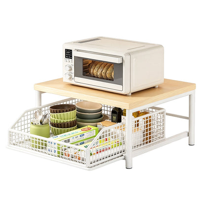 Kitchen Countertop Riser Storage Rack with Pull Out Drawer Basket - White