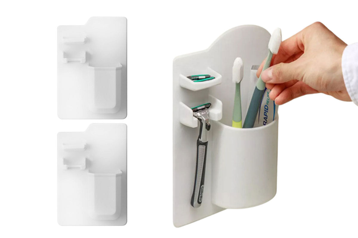 2Pcs Silicone Wall Mount Razor Toothbrush Toothpaste Stand Bath Shower Storage Holder-White