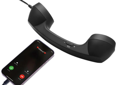 Retro Wired Handheld Telephone Handset with Microphone for Smartphones PC-Black