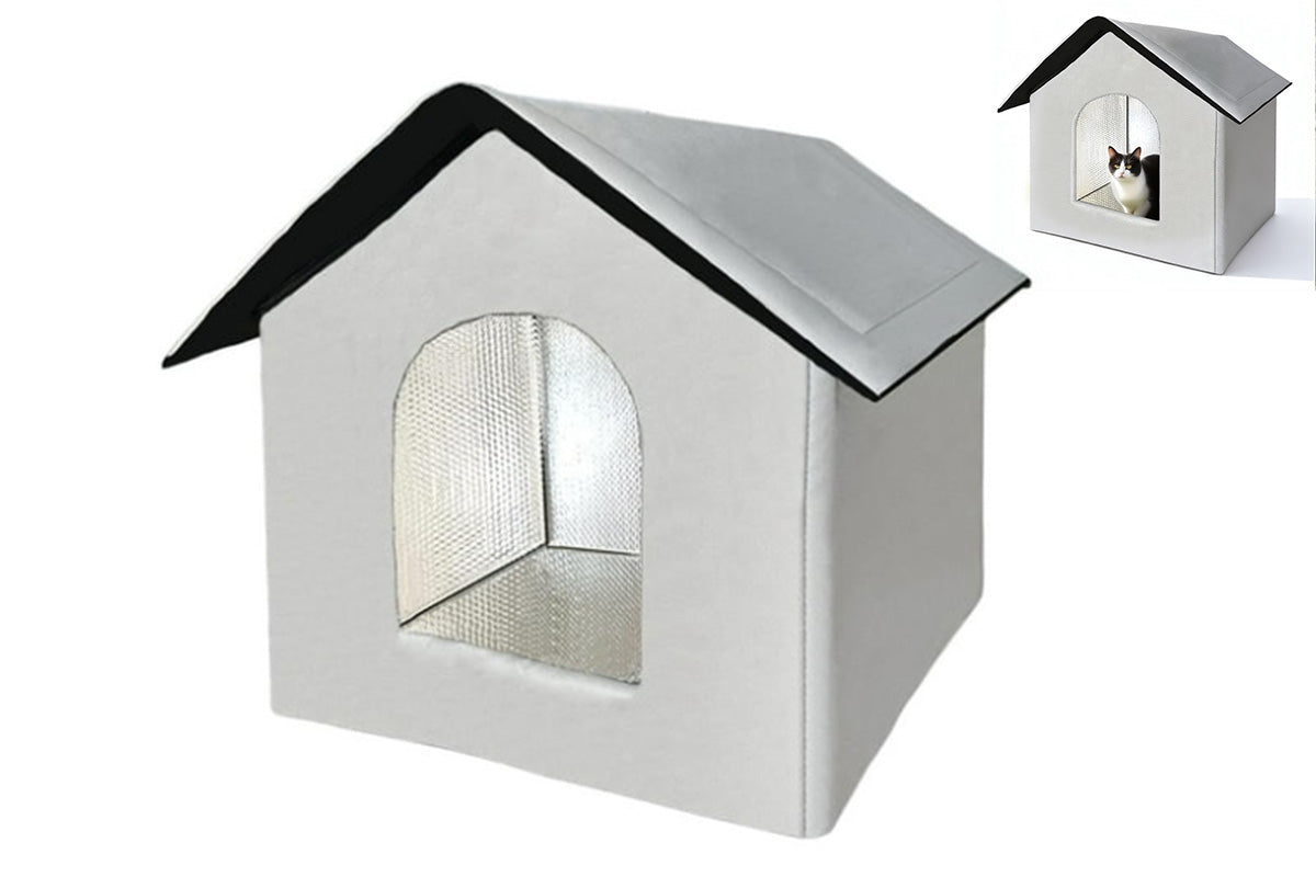 All Season Outdoor Cat House Self-Warming Shelter for Cats & Small Pets -Grey
