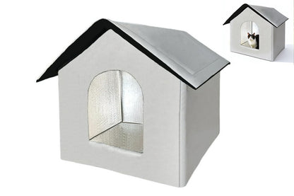 All Season Outdoor Cat House Self-Warming Shelter for Cats & Small Pets -Grey