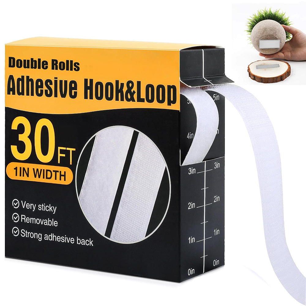 30Ft Hook and Loop Strips with Adhesive 2 Rolls Heavy Duty Hook Loop Tape -White