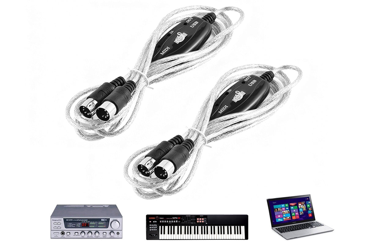 2Pcs MIDI to USB Cable Adapter for Music Keyboard and Electronic Piano to PC