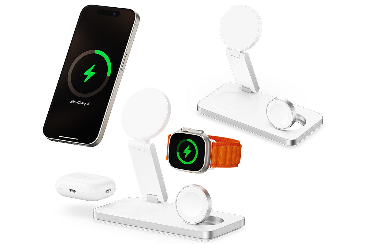 3 in 1 Wireless Charger Dock Charging Station for Apple Watch iPhone AirPods-White