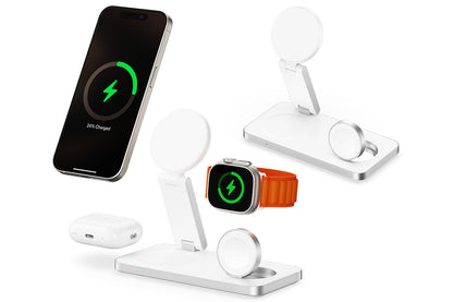 3 in 1 Wireless Charger Dock Charging Station for Apple Watch iPhone AirPods-White