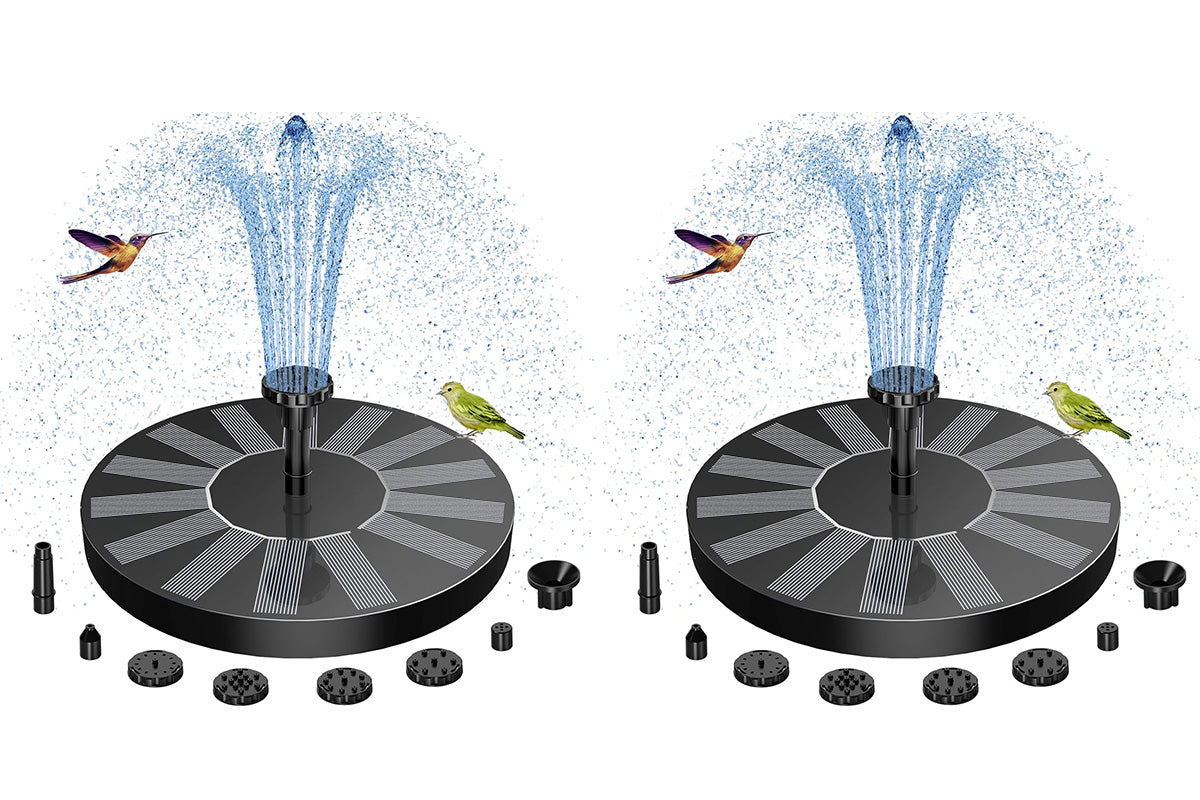 2Pcs Solar Bird Bath Fountain Pump with 6 Replacement Nozzles