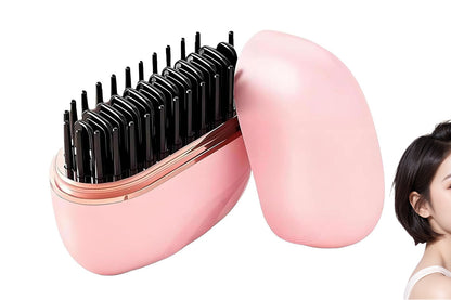 Mini Hair Straightener Rechargeable Wireless Portable Hair Comb for Women-Pink