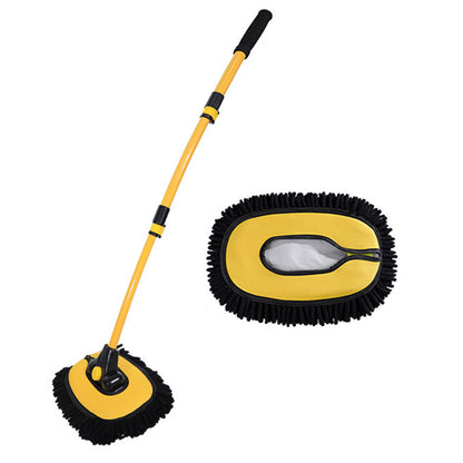 3-Section Telescopic Car Wash Brush 15-Degree Bent Handle - Yellow
