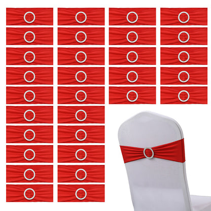30 Pieces Elastic Chair Sashes Bows with Buckle Spandex Chair Bands - Red