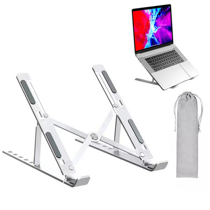 Foldable Aluminum Laptop Tablet Stand with 6 Height Levels- Silver