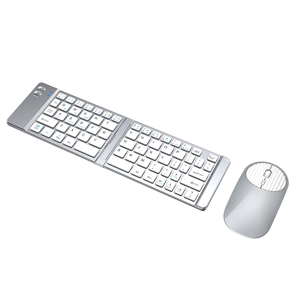 Foldable Wireless Keyboard Mouse Set Tri-Mode Bluetooth 2.4G Rechargeable - Silver