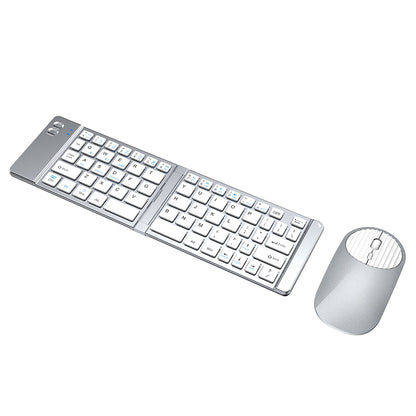 Foldable Wireless Keyboard Mouse Set Tri-Mode Bluetooth 2.4G Rechargeable - Silver