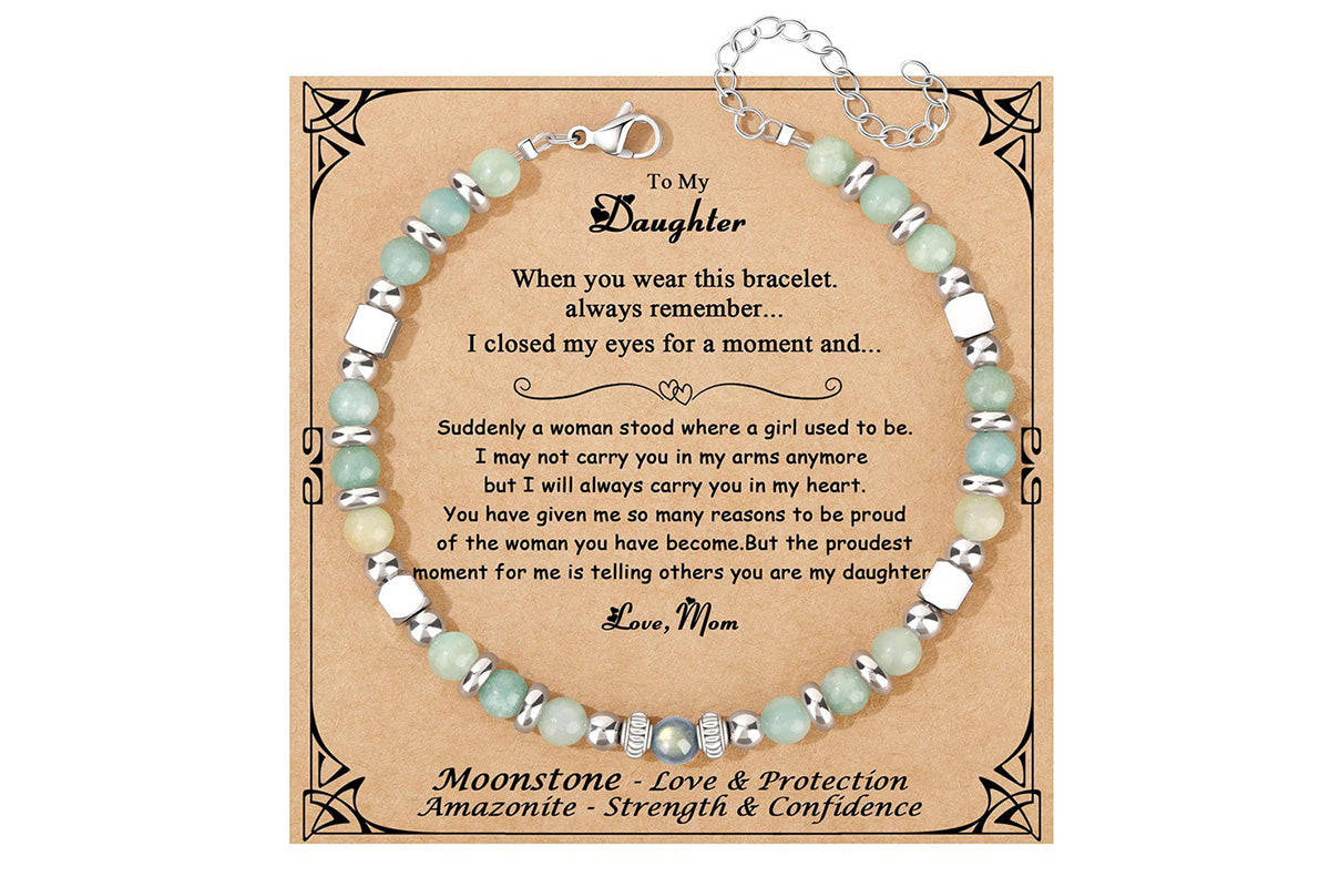 Gift for Women Moonstone Bracelet Amazonite Jasper Stainless Steel Bracelet -Daughter Gifts