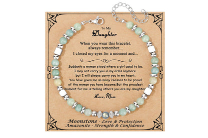 Gift for Women Moonstone Bracelet Amazonite Jasper Stainless Steel Bracelet -Daughter Gifts