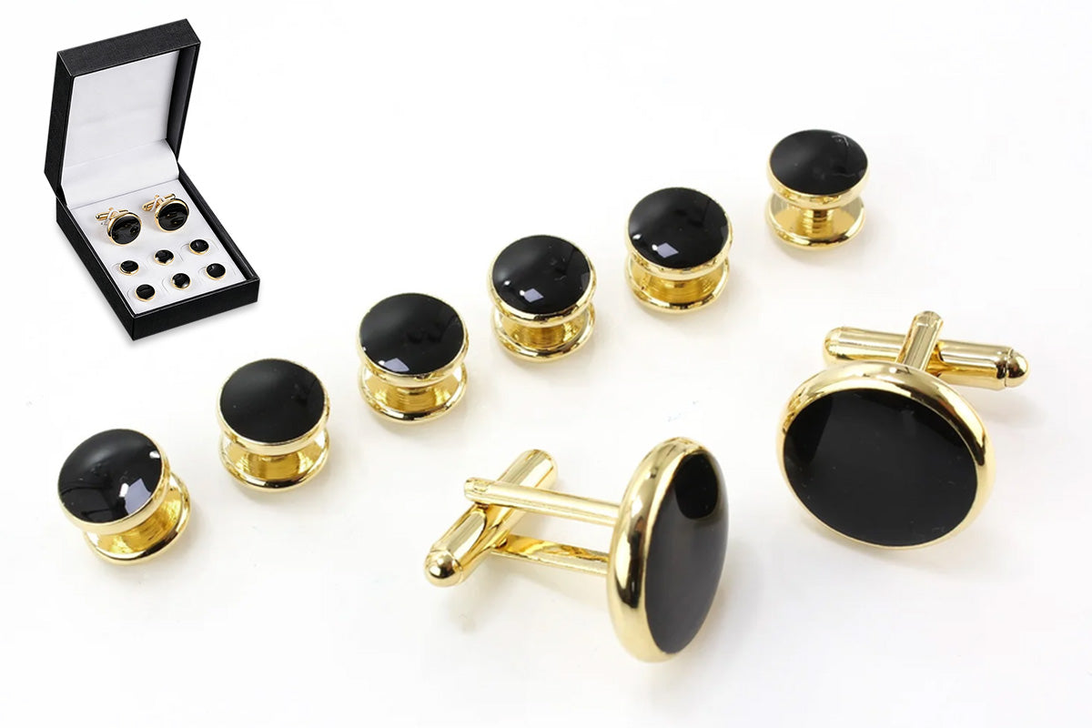 8 Pieces Men Tuxedo Cufflink and Shirt Stud Set for Weddings Parties - Gold