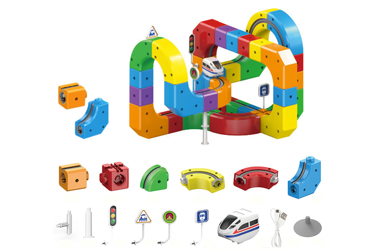 81Pcs Set Building Block Electric Train Set with Upside Down Racing