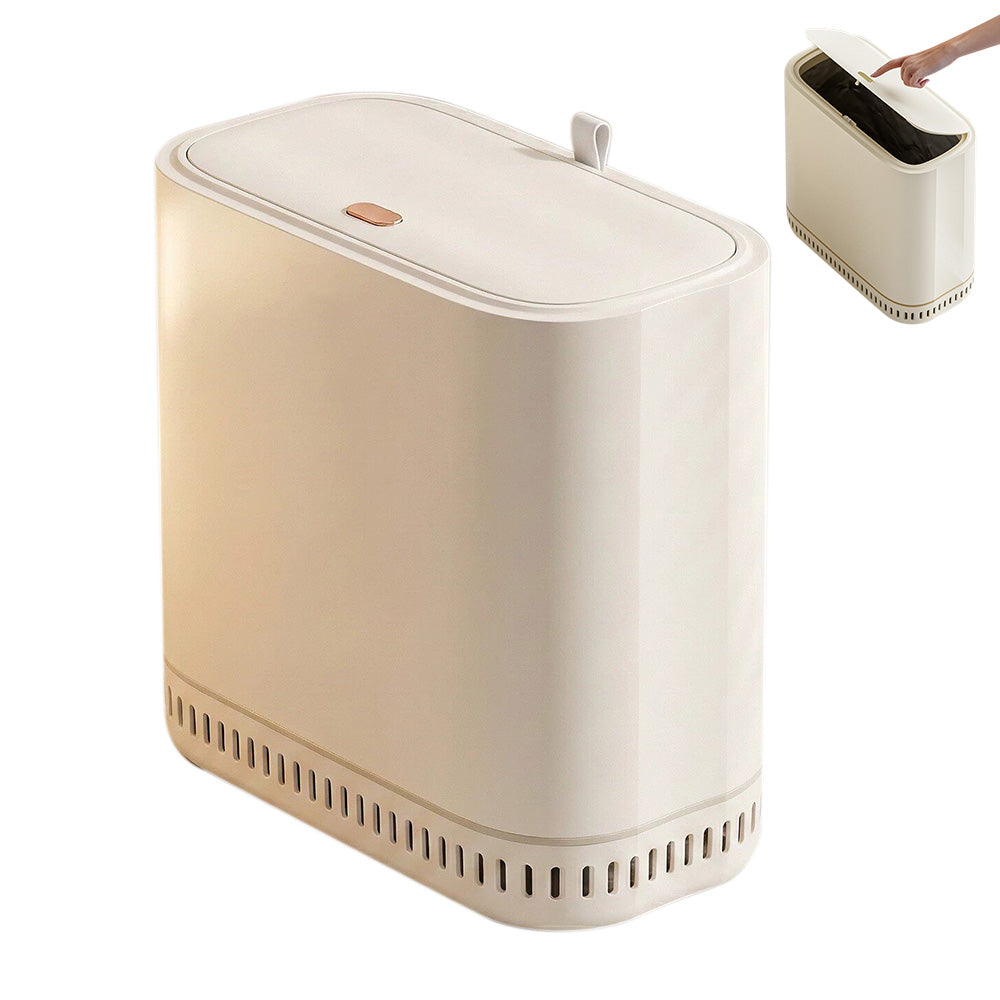 Household Adsorption Trash Can with Lid for Bathroom - Beige
