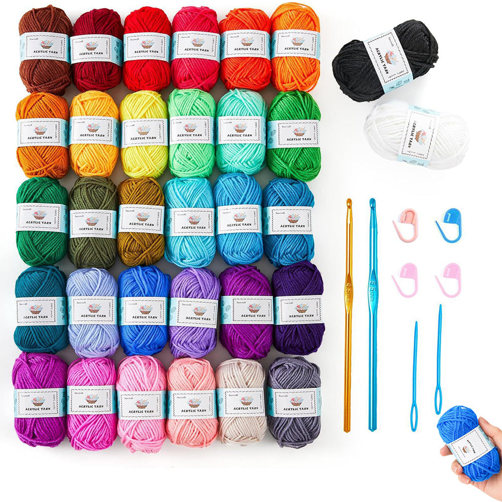 66 Piece Crochet Yarn Set with Hooks Sewing Needles Stitch Markers Storage Bag