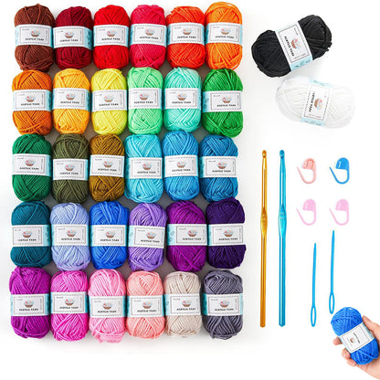 66 Piece Crochet Yarn Set with Hooks Sewing Needles Stitch Markers Storage Bag