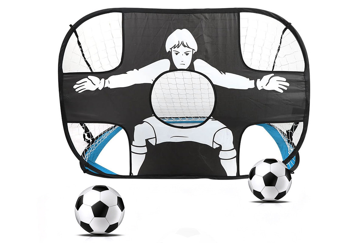2-in-1 Portable Foldable Soccer Goal with Detachable Target-Blue