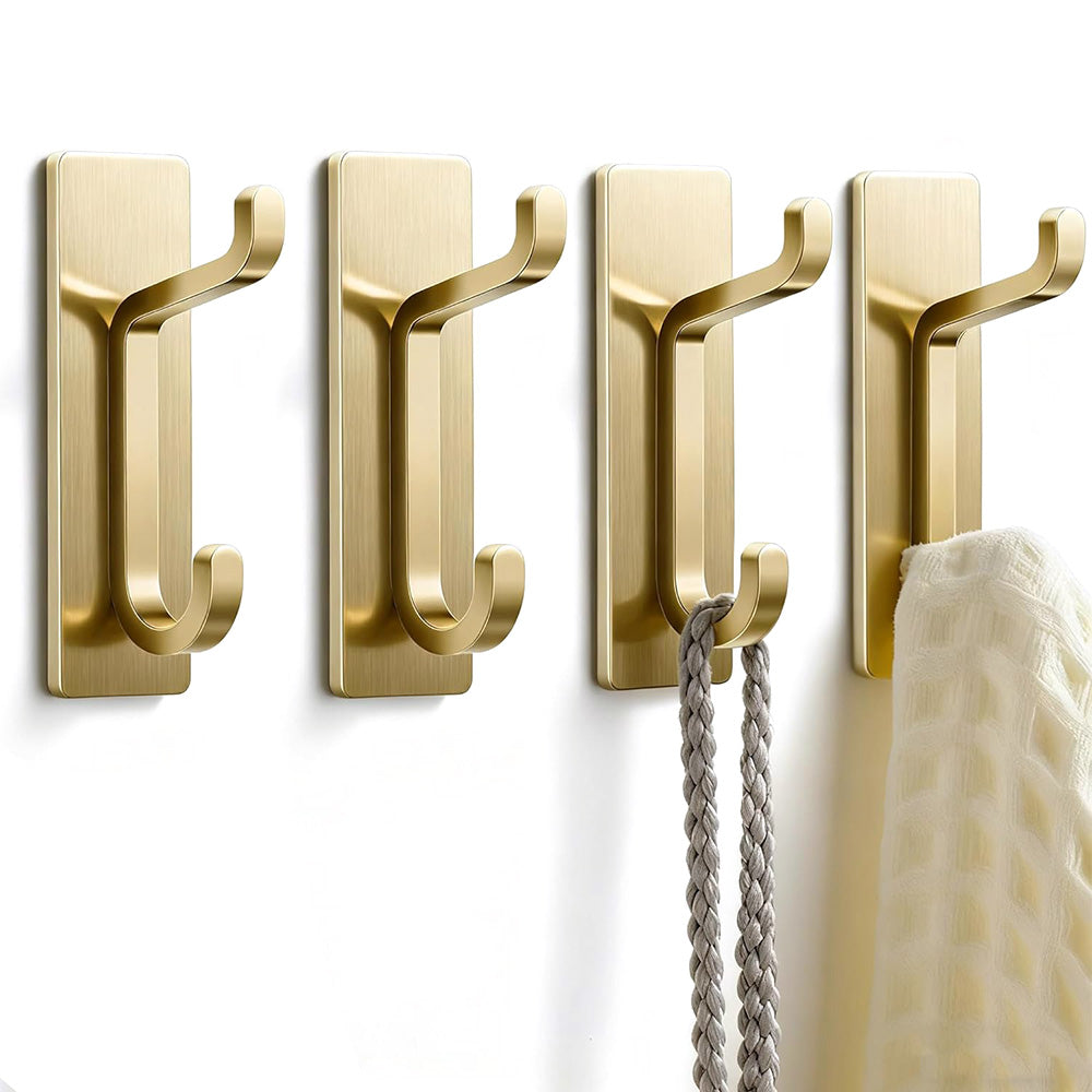 4 Piece Stainless Steel Double Adhesive Hooks - Gold