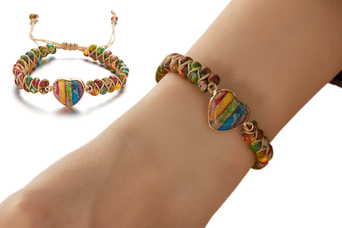 Handmade Natural Stone Beaded Bracelet Adjustable Woven Bangle for Jewelry-Colorful