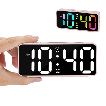 Small Digital Alarm Clock with 6 Dimmers and 5 Alarm Volumes for Bedrooms-Pink