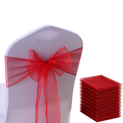 10 Piece Sheer Organza Wedding Chair Back Bow Sashes for Party Decor -Red